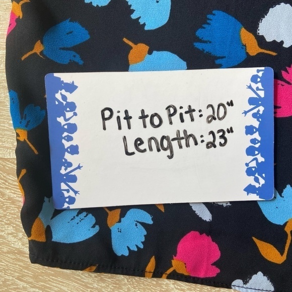 J. Crew Silky Long Sleeve Black Blue Pink Floral Ruffle Button Front Blouse Top - Picture 7 of 7